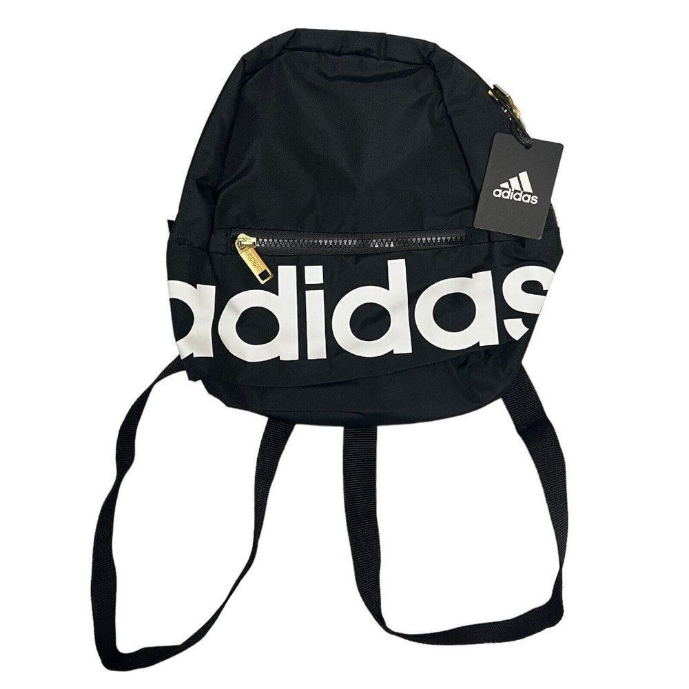 New Adidas Linear Mini Backpack in Black, White and Gold Classic Travel Everyday - Picture 5 of 9